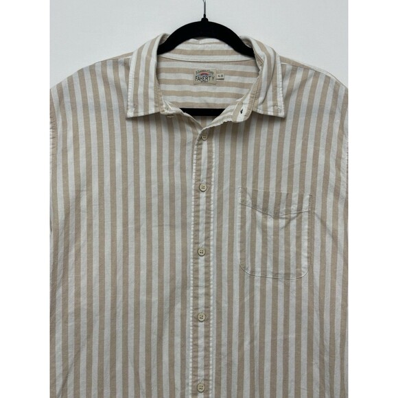 Faherty Shirt Mens XL White Beige Striped Short Sleeve Button Down Hemp Tencel - Picture 3 of 14